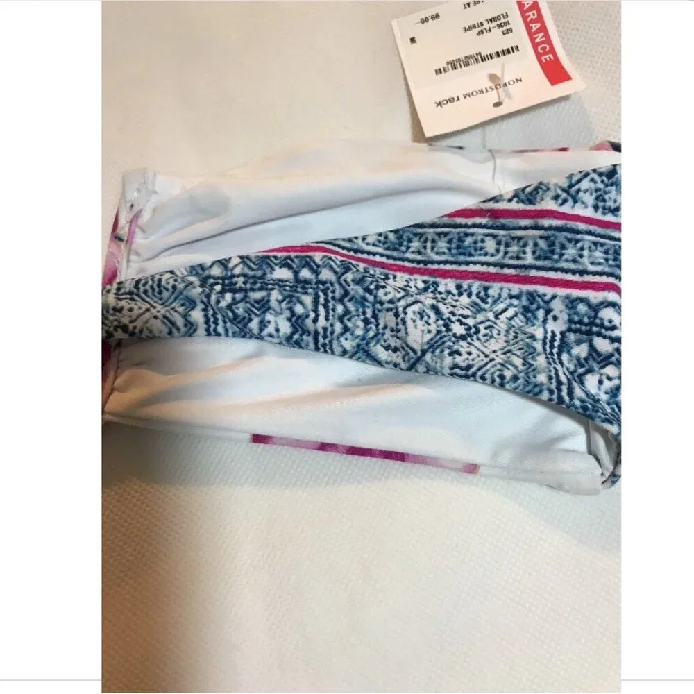 NEW Frankie's Bikinis 'India' Bandeau Top‎ Floral-Stripe [SZ Medium ]